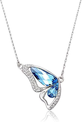 Platinum Plated Crystal Butterfly Pendant Necklace for Women