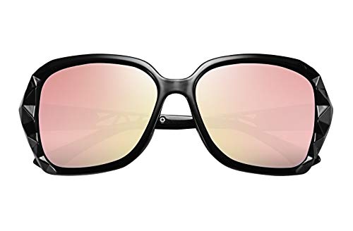 FEISEDY Polarized Women Square Sunglasses Sparkling Composite Shiny Frame B2289 - 4 Black/Rose Gold Pink
