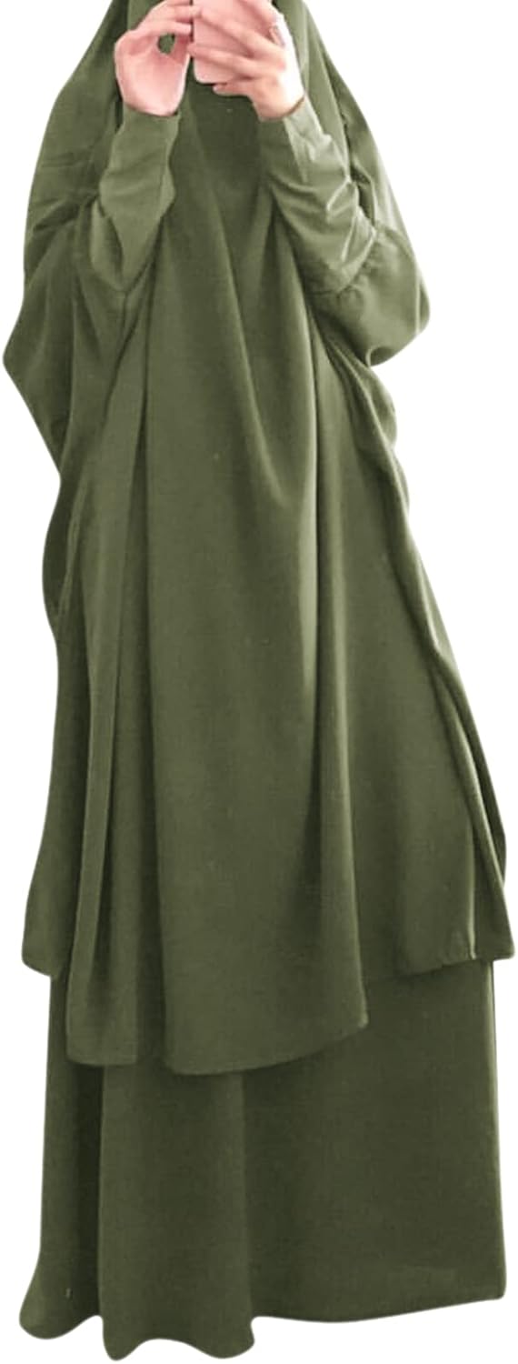 Prayer Clothes for Muslim Women Islamic Abaya Suit Maxi Skirt + Khimar Hijab 2pcss Burka Jilbab Kaftan
