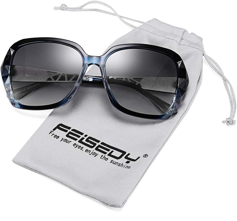 FEISEDY Polarized Women Square Sunglasses Sparkling Composite Shiny Frame B2289