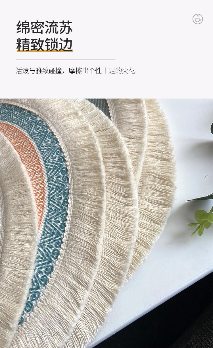 Set of 6 Boho Round Placemats, 13 Inch Mandala Woven Table Mats for Dining Table with Tassels - Heat Resistant & Machine Washable Cotton Decor for Farmhouse, Kitchen, Wedding, Party