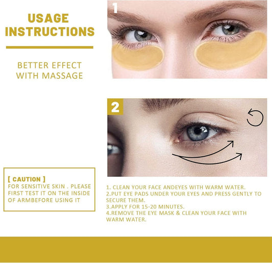 Luxurious 24k Gold Eye Treatment Mask - Collagen & Hyaluronic Acid Enriched, Reduces Dark Circles, Puffiness, and Wrinkles, Provides Long-Lasting Moisturizing Effect, Enhances Eye Area Glow