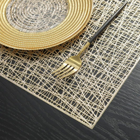 Gold Rectangle Placemats Set of 4, 12‘’ x 17‘’Vinyl Placemats Wipeable,Easy to Clean Non Slip Stain Heat Resistant Washable,Morden Luxury Placemats for Dining, Wedding, Party, Festival(Gold)