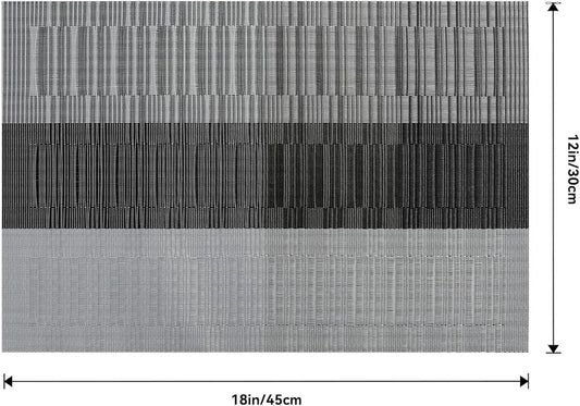 Gradient Black Dining Table Mat Set Of 4, Durable Heat-Resistant Washable Placemats Non-Slip Vinyl Woven Table Mats Wipeable Placemat For Kitchen Dining Table Decoration