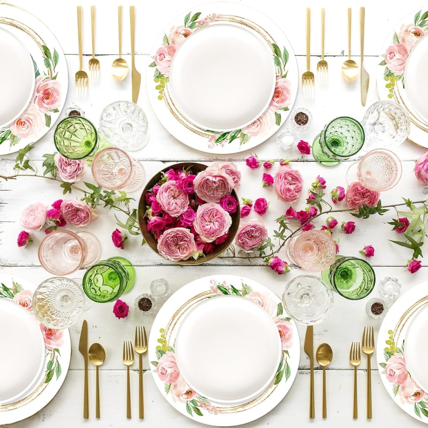 6 Pcs Pink Rose Floral Round Placemats, Washable Plastic Place Mats Spring Summer Floral Table Mats for Indoor Outdoor Kitchen Restaurant Party Wedding Anniversary Decoration(13.4 Inch)
