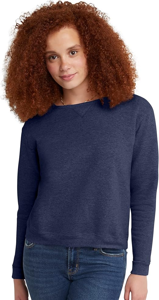 Women's Ecosmart V-Notch Crewneck Sweatshirt, Fleece Pullover Sweatshirt For Women