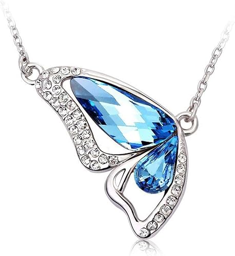 Platinum Plated Crystal Butterfly Pendant Necklace for Women
