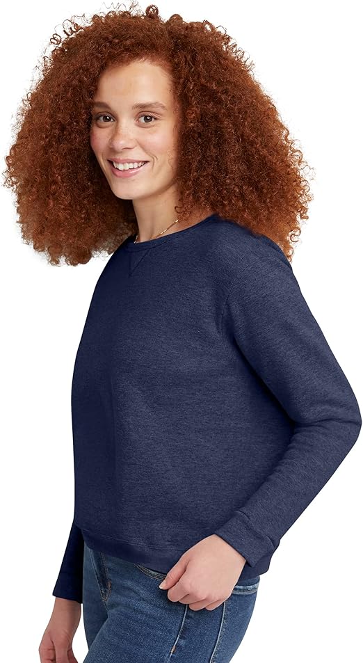 Women's Ecosmart V-Notch Crewneck Sweatshirt, Fleece Pullover Sweatshirt For Women