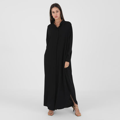 AWIBMK Women Abayas Dubai Kaftan Henley Shirt Prayer Maxi Dress Muslim Batwing Sleeve Ramadan Islamic Clothes