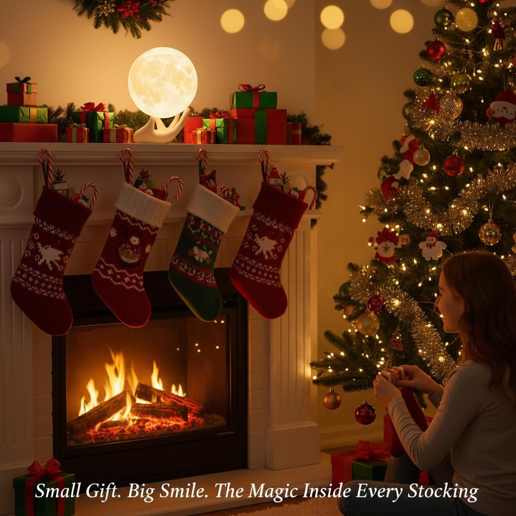 Mydethun Moon Lamp - Home Décor, Mood Lighting with Brightness Control, LED Night Light, Bedroom, Sleep Training Meditation,Birthday Gifts for Kids Women, Ceramic Hand Base, 3.5", White & Yellow