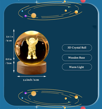 Nnewvante 3D Solar System Crystal Ball Night Light for Kids with Wood Base - LED Galaxy Planet Lamp, Fantasy Decor Gifts for Boys Girls (Saturn)
