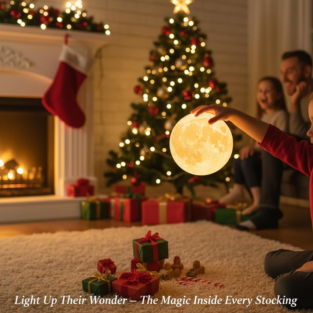 Mydethun Moon Lamp - Home Décor, Mood Lighting with Brightness Control, LED Night Light, Bedroom, Sleep Training Meditation,Birthday Gifts for Kids Women, Ceramic Hand Base, 3.5", White & Yellow