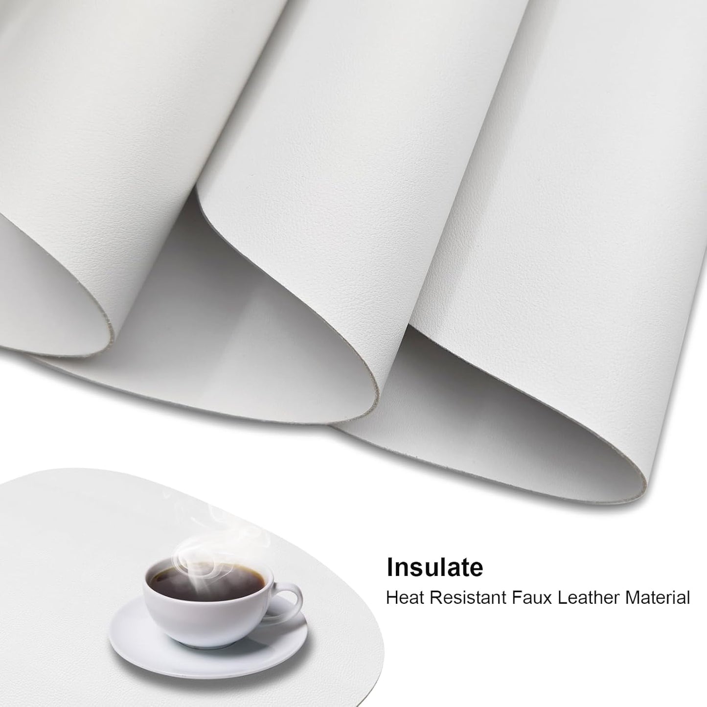 Faux Leather Placemats Set of 4, Durable and Easy to Clean Faux Leather Placemats Ideal for Kitchen, Dining Room, Patio - Heat Resistant and Wipeable Dining Table Mats White 4pcs