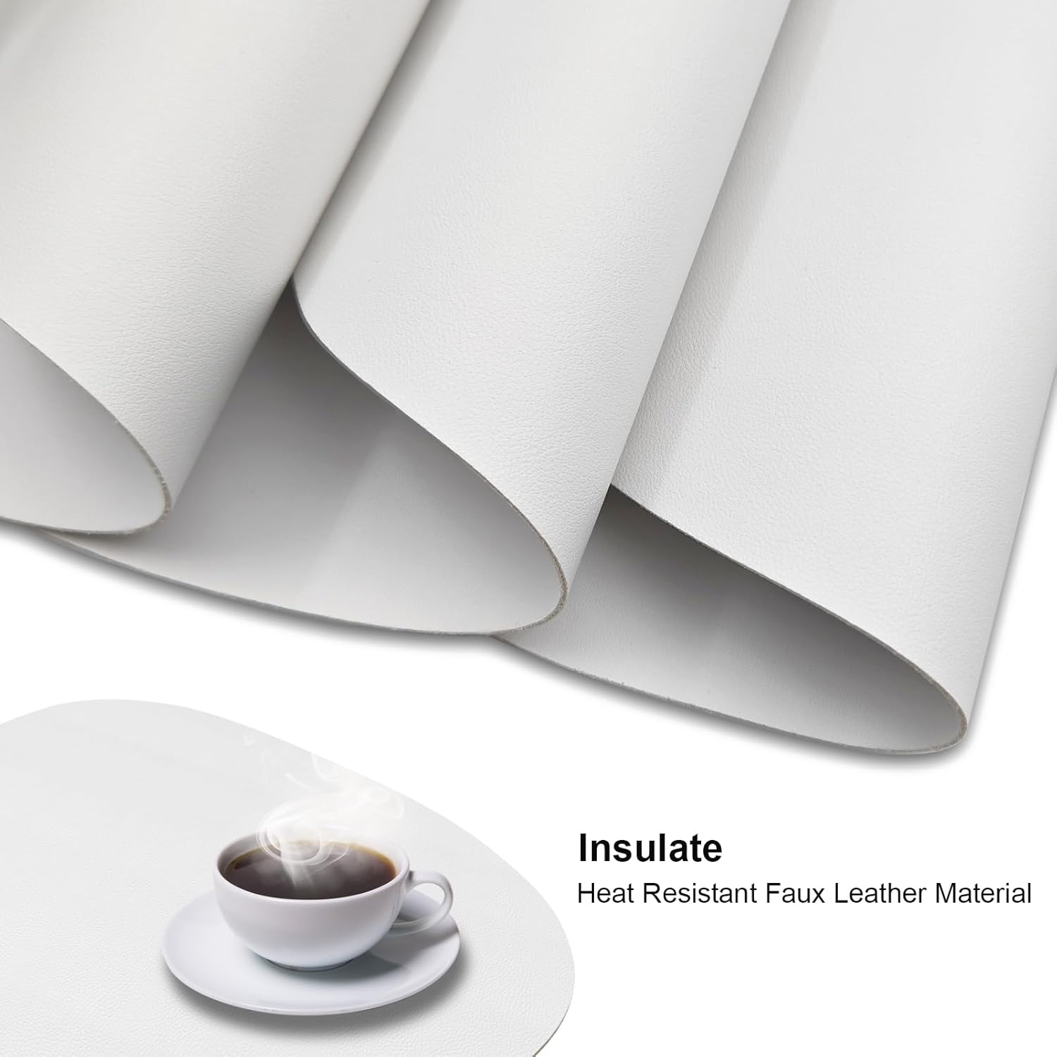 Faux Leather Placemats Set of 4, Durable and Easy to Clean Faux Leather Placemats Ideal for Kitchen, Dining Room, Patio - Heat Resistant and Wipeable Dining Table Mats White 4pcs