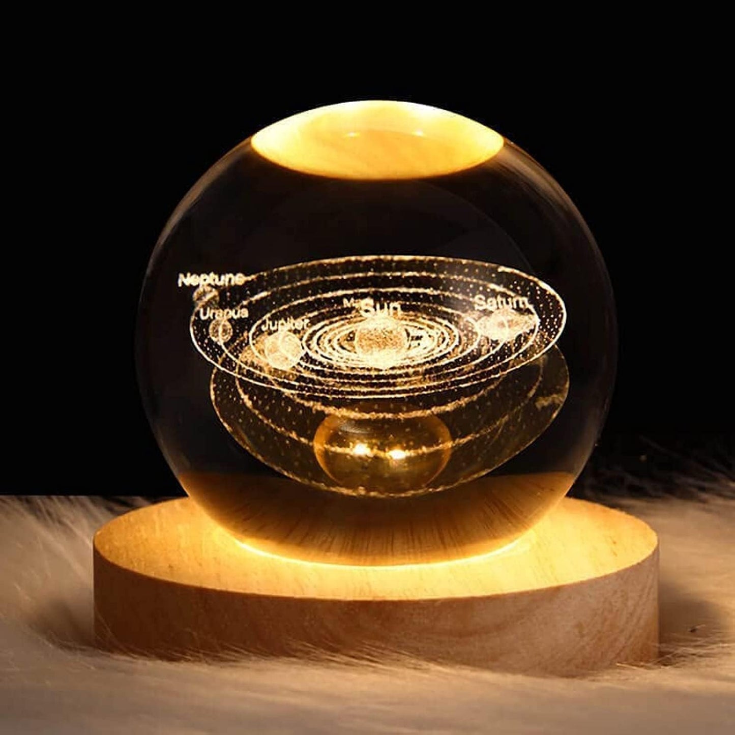 Nnewvante 3D Solar System Crystal Ball Night Light for Kids with Wood Base - LED Galaxy Planet Lamp, Fantasy Decor Gifts for Boys Girls (Saturn)