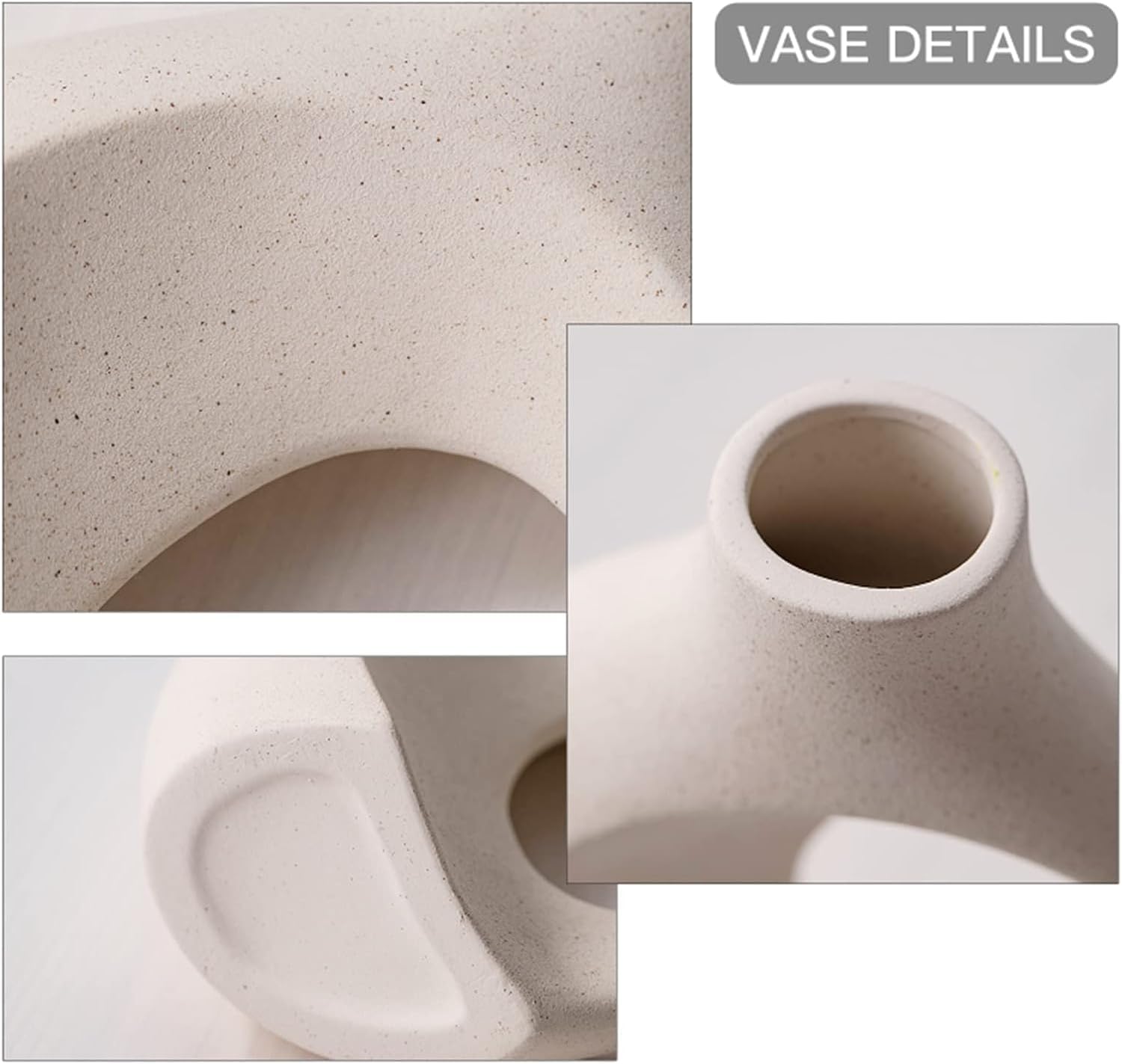 Off White Hollow Ceramic Vase, Round Modern Vase for Nordic Minimalist Book Style Shelf Decor, Donut Boho Aesthetic Vases for Trendy Home Living Room