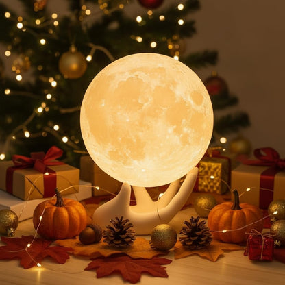Mydethun Moon Lamp - Home Décor, Mood Lighting with Brightness Control, LED Night Light, Bedroom, Sleep Training Meditation,Birthday Gifts for Kids Women, Ceramic Hand Base, 3.5", White & Yellow