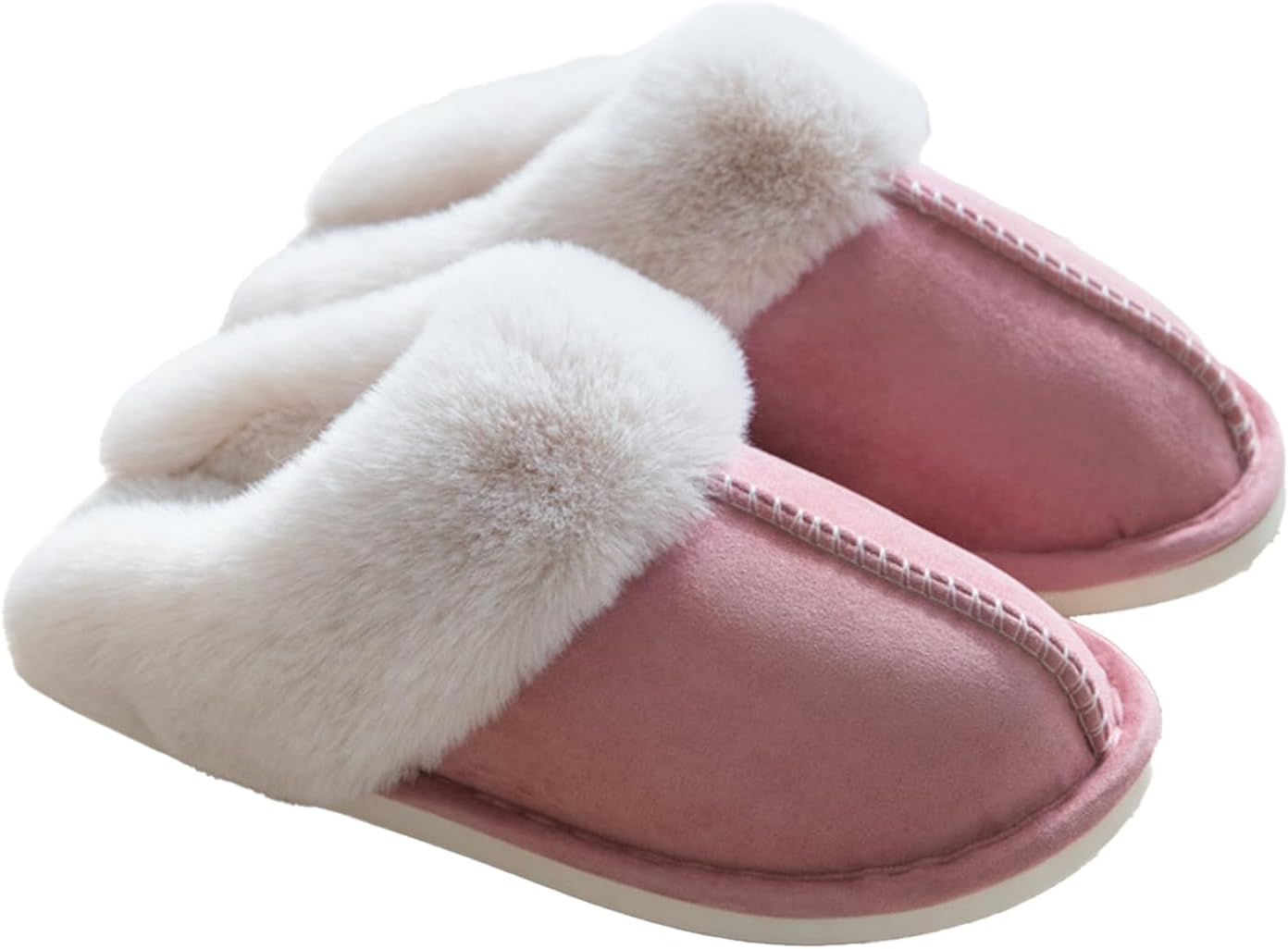 LIWEGHT Fuzzy Memory Foam Slippers for Women Men - Fluffy Winter House Suede With Faux Fur Collar - Indoor Outdoor