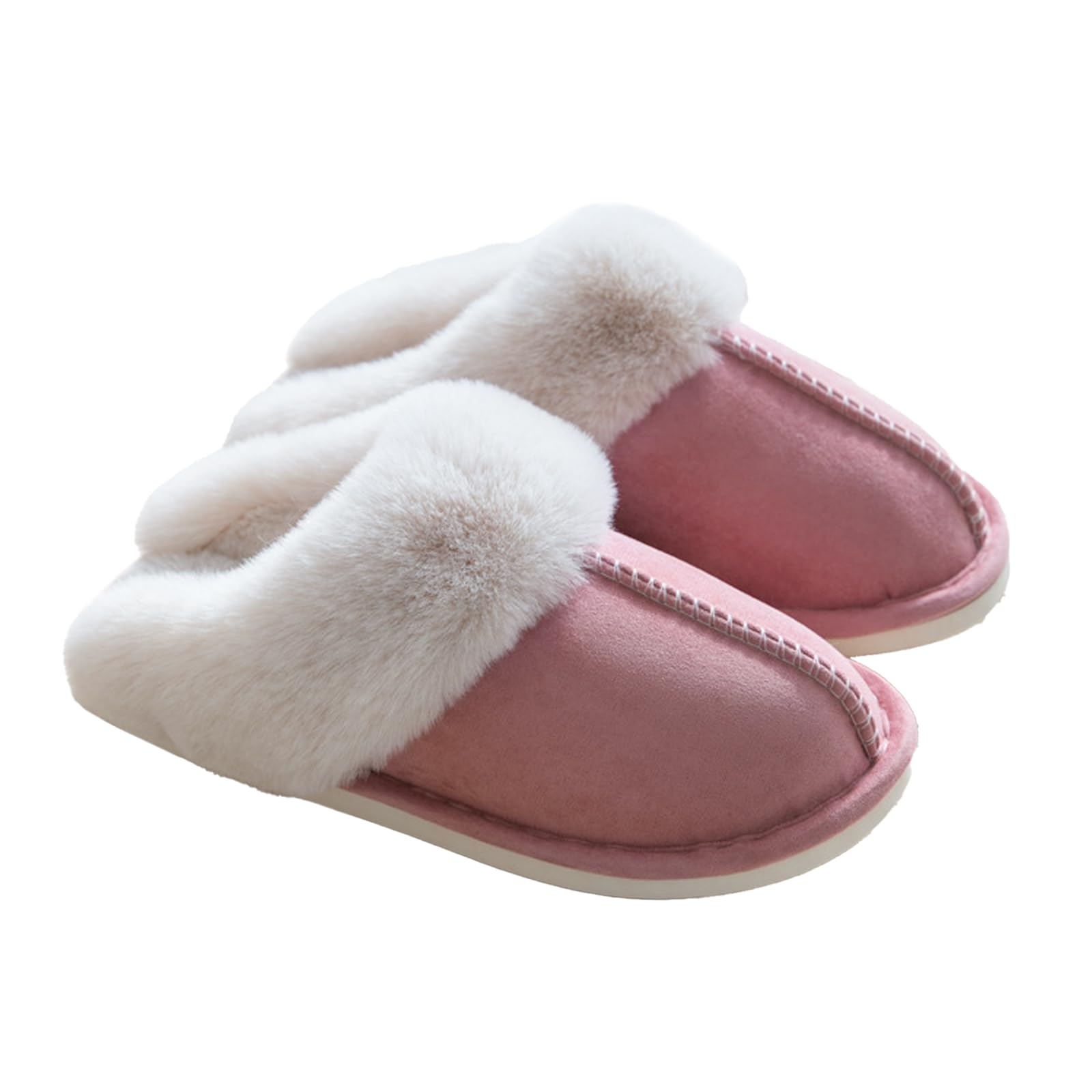 LIWEGHT Fuzzy Memory Foam Slippers for Women Men - Fluffy Winter House Suede With Faux Fur Collar - Indoor Outdoor