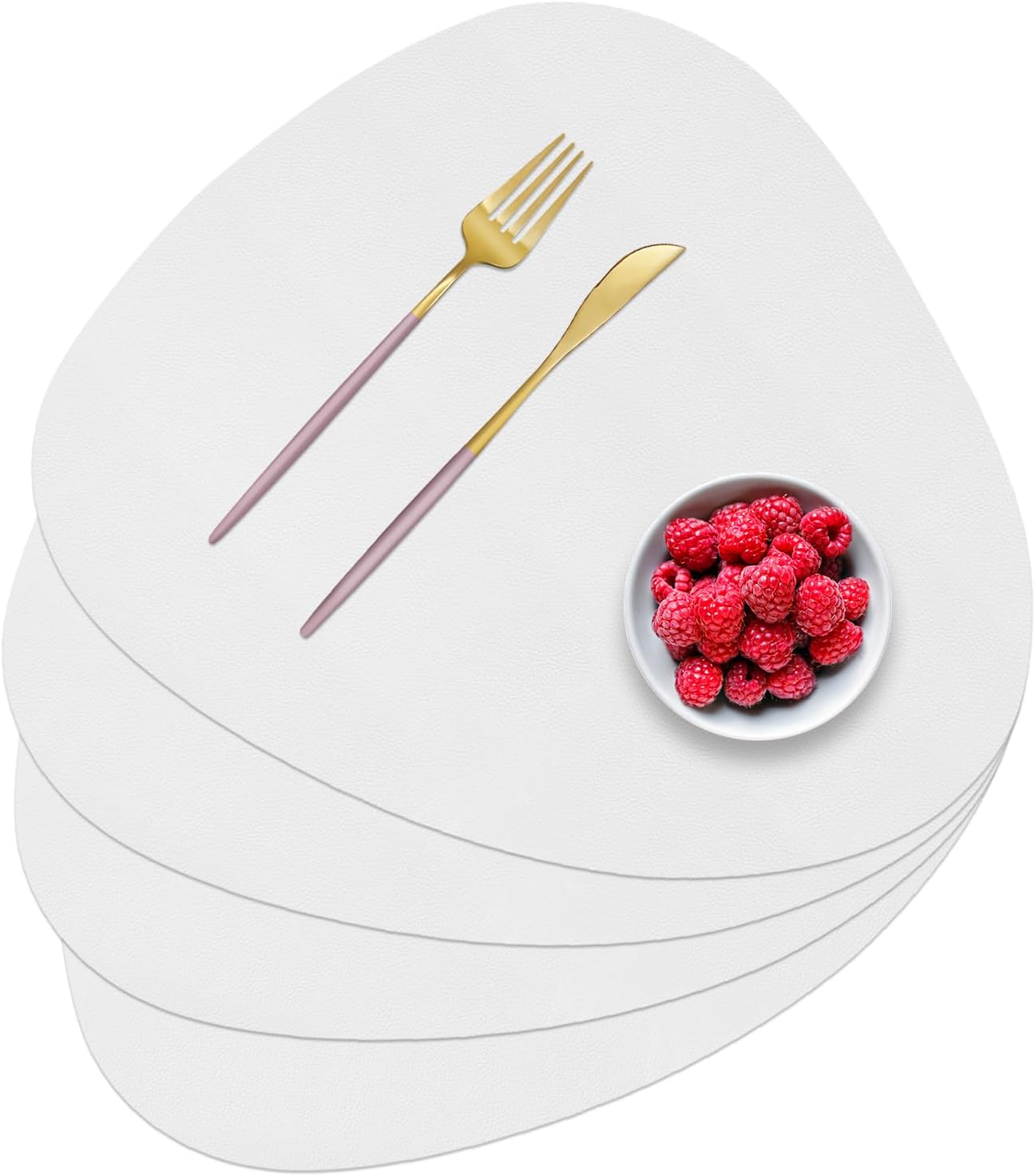 Faux Leather Placemats Set of 4, Durable and Easy to Clean Faux Leather Placemats Ideal for Kitchen, Dining Room, Patio - Heat Resistant and Wipeable Dining Table Mats White 4pcs