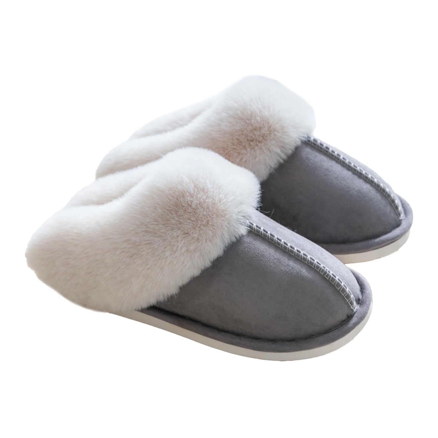 LIWEGHT Fuzzy Memory Foam Slippers for Women Men - Fluffy Winter House Suede With Faux Fur Collar - Indoor Outdoor