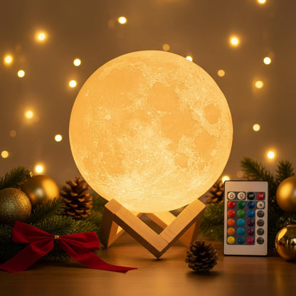 Mydethun Moon Lamp - Home Décor, Mood Lighting with Brightness Control, LED Night Light, Bedroom, Sleep Training Meditation,Birthday Gifts for Kids Women, Ceramic Hand Base, 3.5", White & Yellow