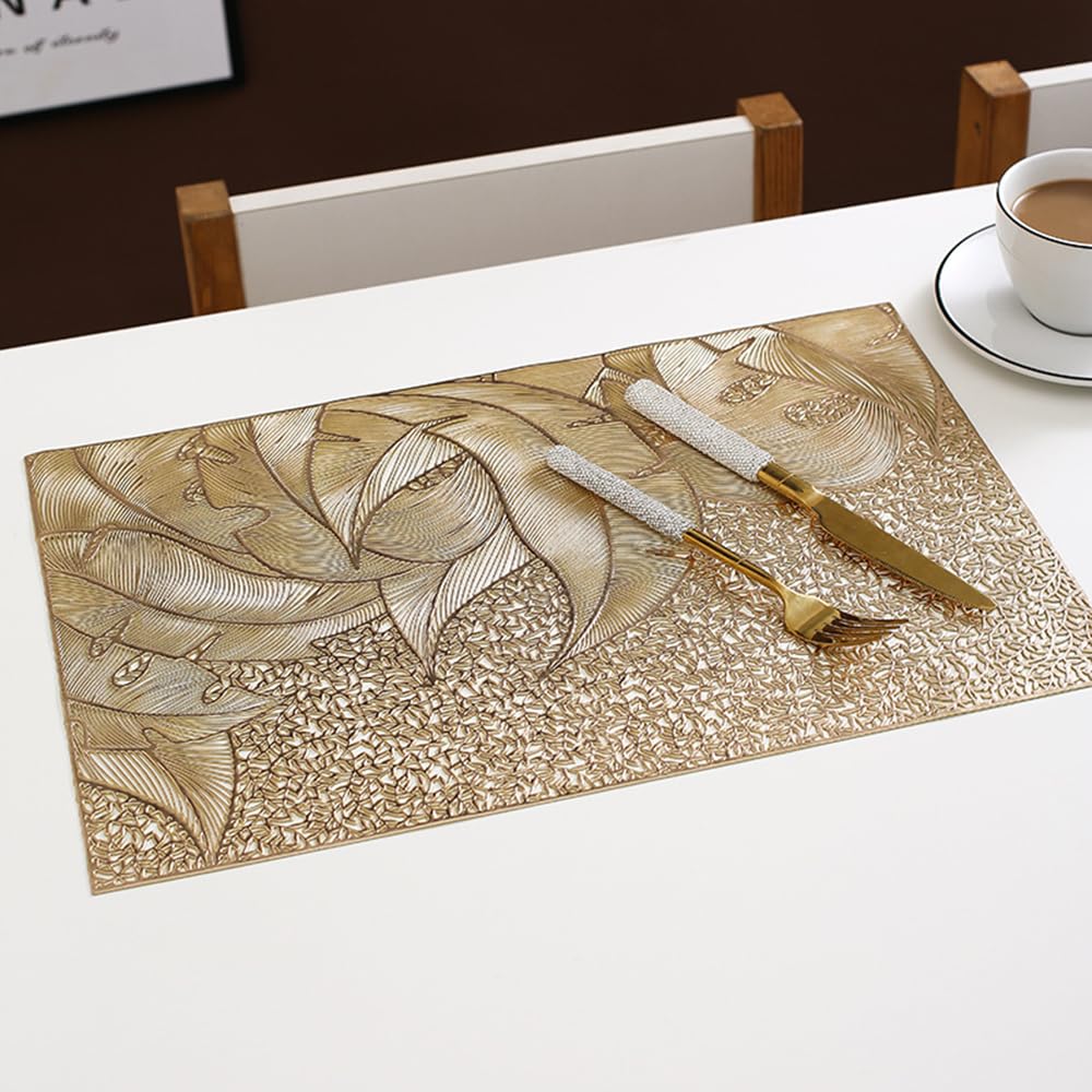 ST010460 Set of 6 Heat Resistant Table Mats, 45*30cm, Washable, Non-Slip PVC, Woven Vinyl Dinner Mats for Dining Table