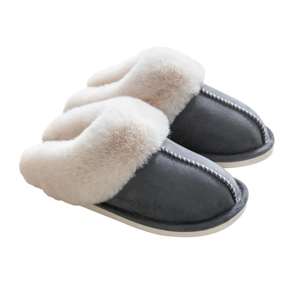 LIWEGHT Fuzzy Memory Foam Slippers for Women Men - Fluffy Winter House Suede With Faux Fur Collar - Indoor Outdoor