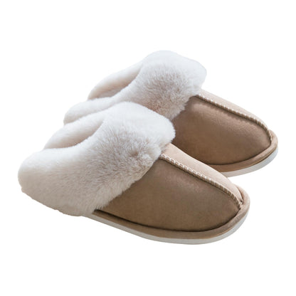 LIWEGHT Fuzzy Memory Foam Slippers for Women Men - Fluffy Winter House Suede With Faux Fur Collar - Indoor Outdoor