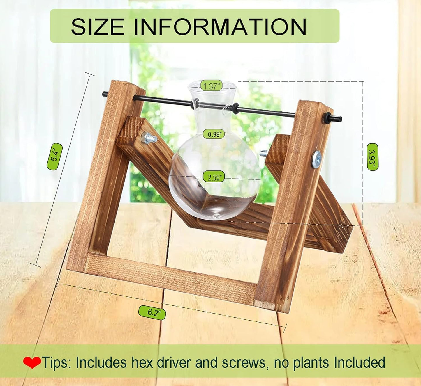 DMG Plant Terrarium with Wooden Stand, Glass Desktop Planter with Retro Wooden Stand and Plant Terrarium Vase for Indoor Office Desk Decor Accessories (1 Bulbs)