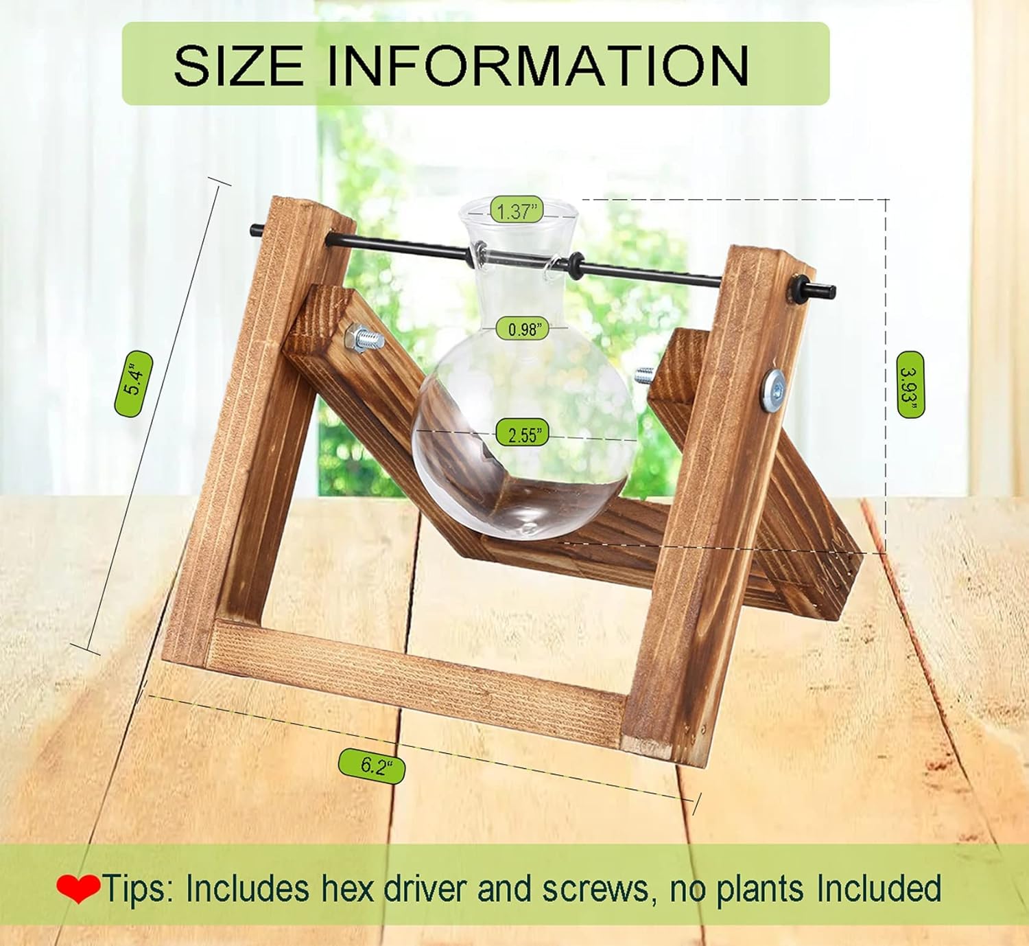 DMG Plant Terrarium with Wooden Stand, Glass Desktop Planter with Retro Wooden Stand and Plant Terrarium Vase for Indoor Office Desk Decor Accessories (1 Bulbs)