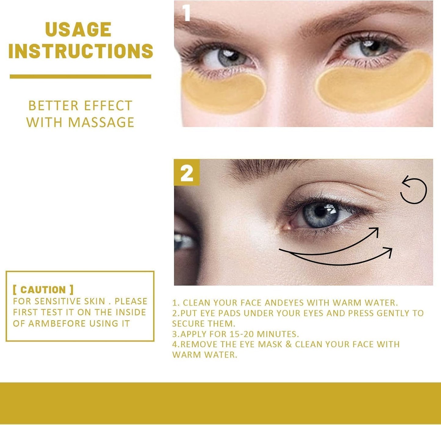 Luxurious 24k Gold Eye Treatment Mask - Collagen & Hyaluronic Acid Enriched, Reduces Dark Circles, Puffiness, and Wrinkles, Provides Long-Lasting Moisturizing Effect, Enhances Eye Area Glow