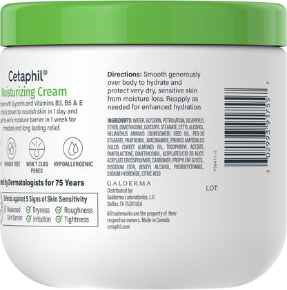Face & Body Moisturising Cream for Men & Women, Dry to Very Dry Sensitive Skin, Non-Comedogenic, With Niacinamide & Vitamin B5, Unscented, 453g