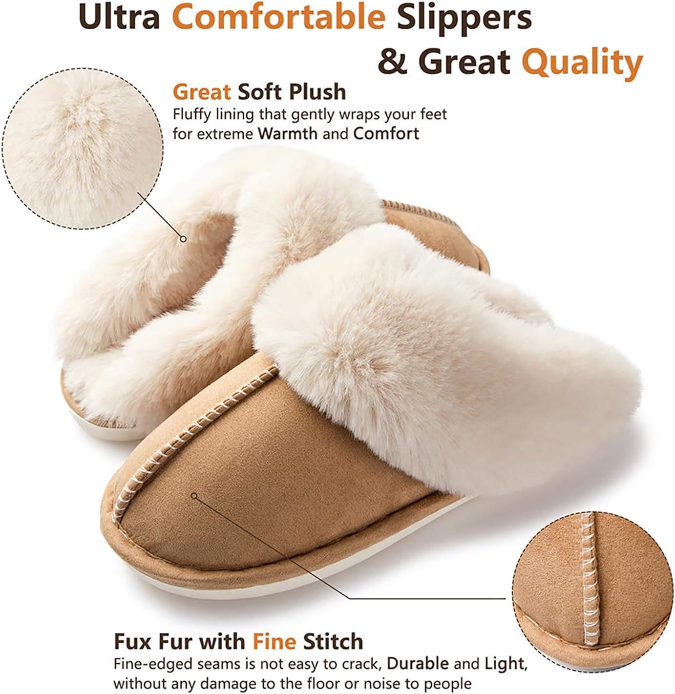 Women's Winter Slippers Plush Fuzzy House Bedroom Slippers, Warm Non-Slip Indoor Outdoor Shoes for Couples