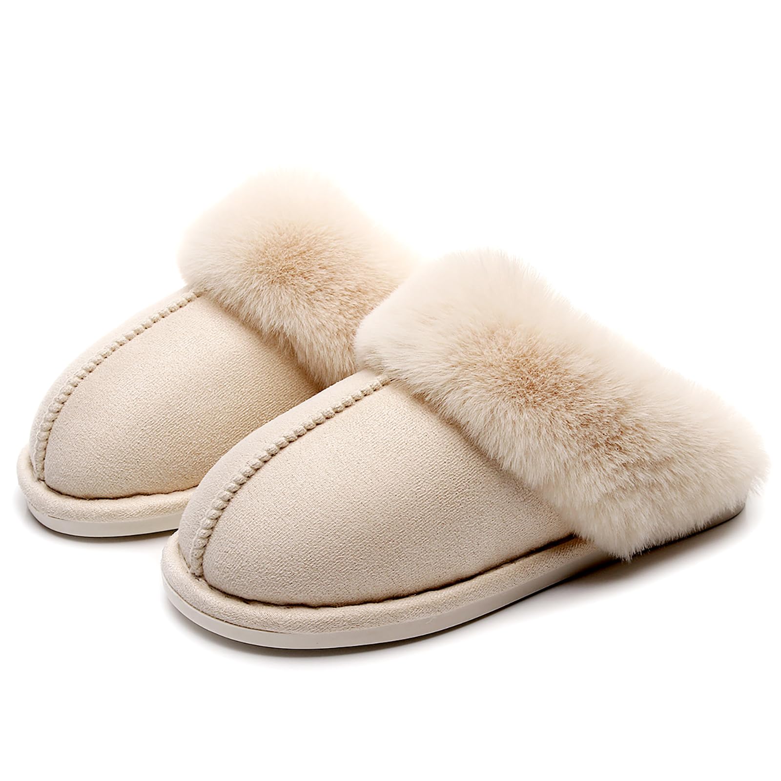 Women's Winter Slippers Plush Fuzzy House Bedroom Slippers, Warm Non-Slip Indoor Outdoor Shoes for Couples