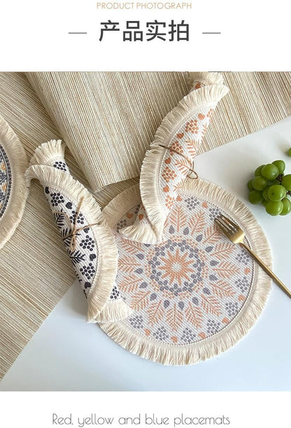 Set of 6 Boho Round Placemats, 13 Inch Mandala Woven Table Mats for Dining Table with Tassels - Heat Resistant & Machine Washable Cotton Decor for Farmhouse, Kitchen, Wedding, Party