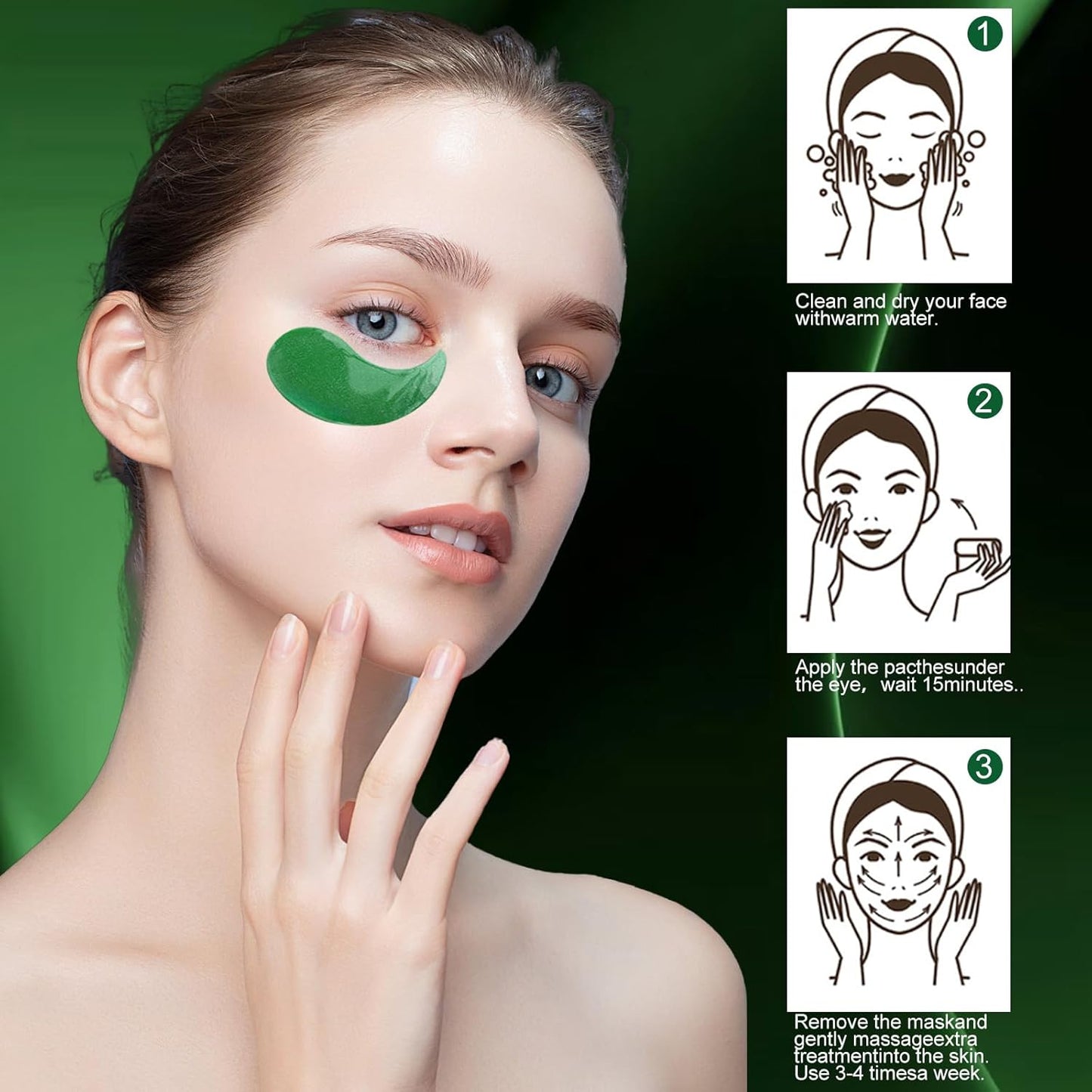 30 Pairs Eye Mask with Collagen - Suitable for eyes, Reduces Fine Lines Improves Eye Bags Moisturizes and Firmsdark circles, Green (60PCS)