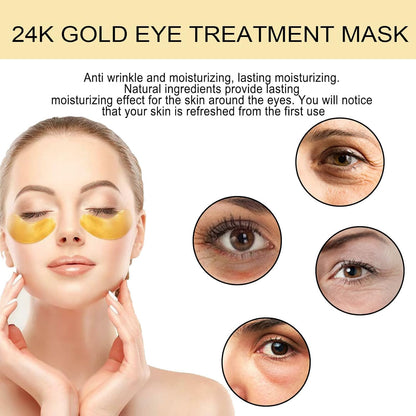 Luxurious 24k Gold Eye Treatment Mask - Collagen & Hyaluronic Acid Enriched, Reduces Dark Circles, Puffiness, and Wrinkles, Provides Long-Lasting Moisturizing Effect, Enhances Eye Area Glow