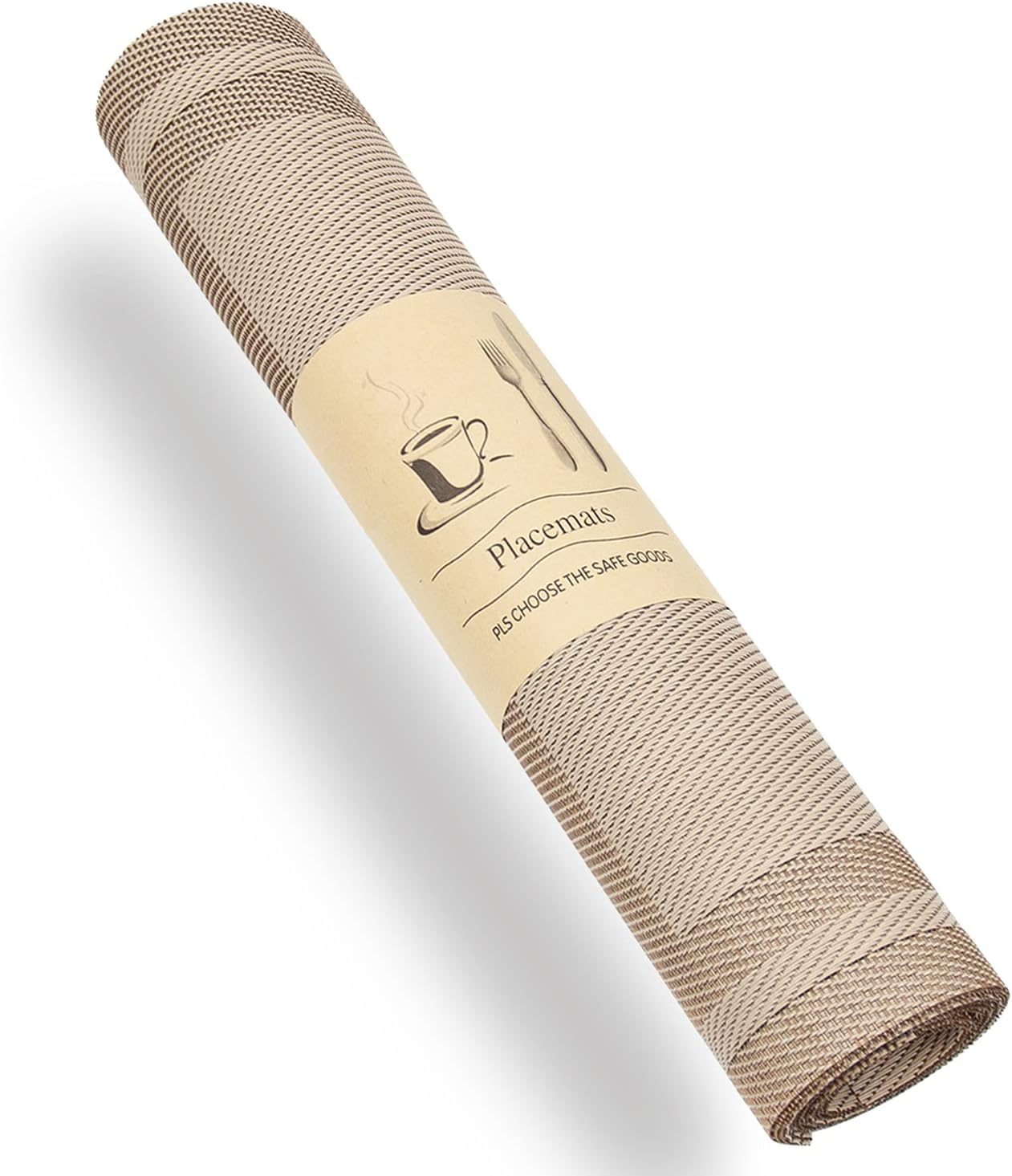 Set of 8 Placemats, Non-Slip Crossweave Woven Vinyl Insulation Placemat Washable Table Mats 45x30cm (Champagne)