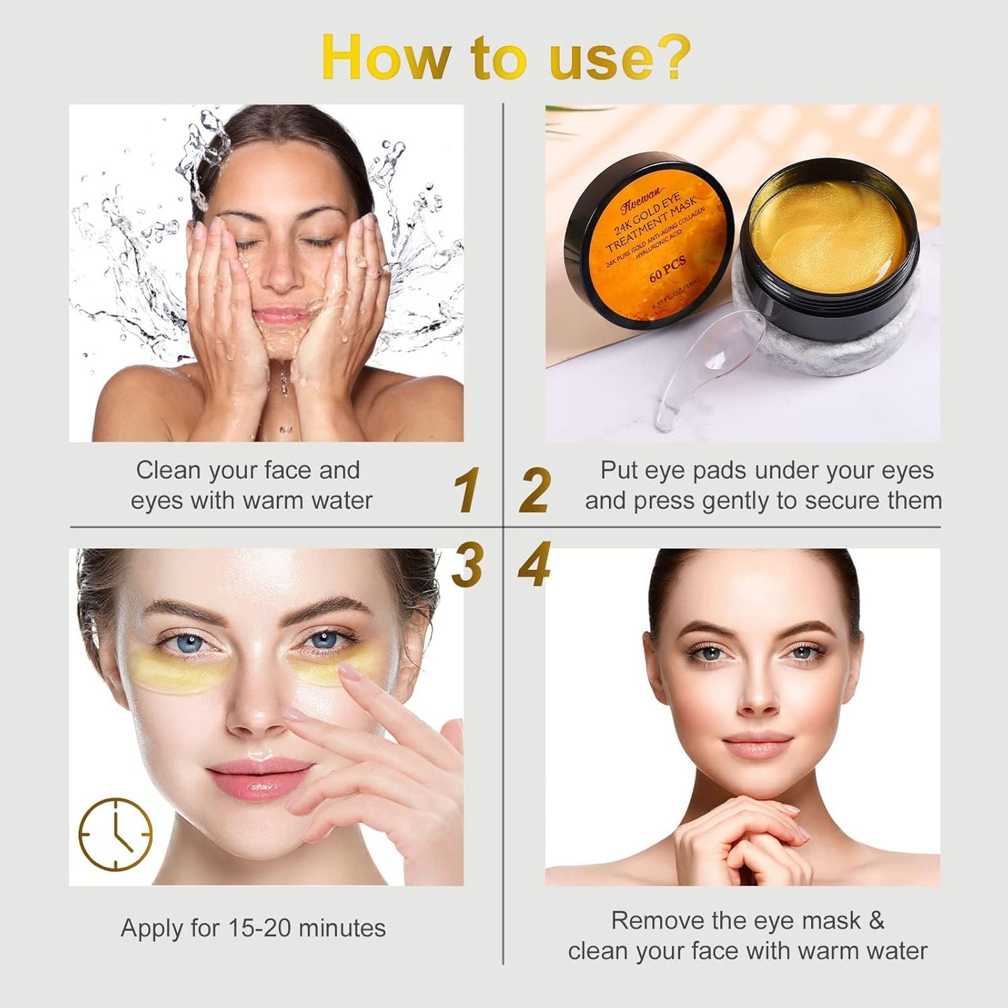 لصقات ذهبية عيار 24 قيراطًا لمنطقة تحت العين - 60 قطعة