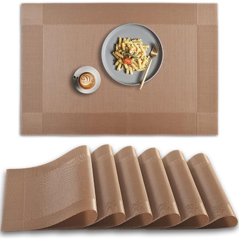 ST010460 Set of 6 Heat Resistant Table Mats, 45*30cm, Washable, Non-Slip PVC, Woven Vinyl Dinner Mats for Dining Table