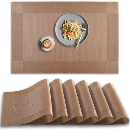 ST010460 Set of 6 Heat Resistant Table Mats, 45*30cm, Washable, Non-Slip PVC, Woven Vinyl Dinner Mats for Dining Table