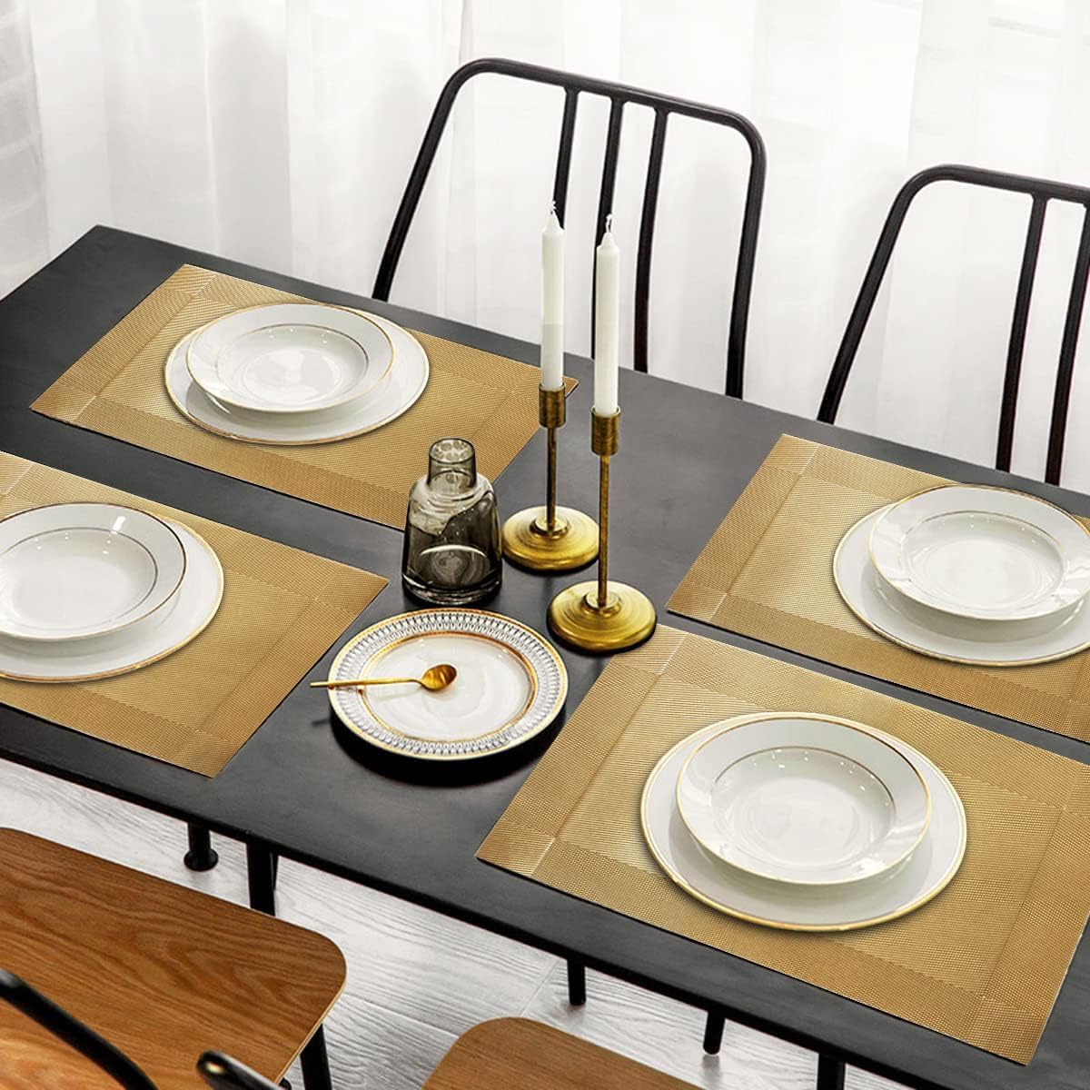 ST010460 Set of 6 Heat Resistant Table Mats, 45*30cm, Washable, Non-Slip PVC, Woven Vinyl Dinner Mats for Dining Table