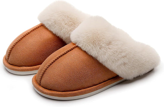 Women's Winter Slippers Plush Fuzzy House Bedroom Slippers, Warm Non-Slip Indoor Outdoor Shoes for Couples
