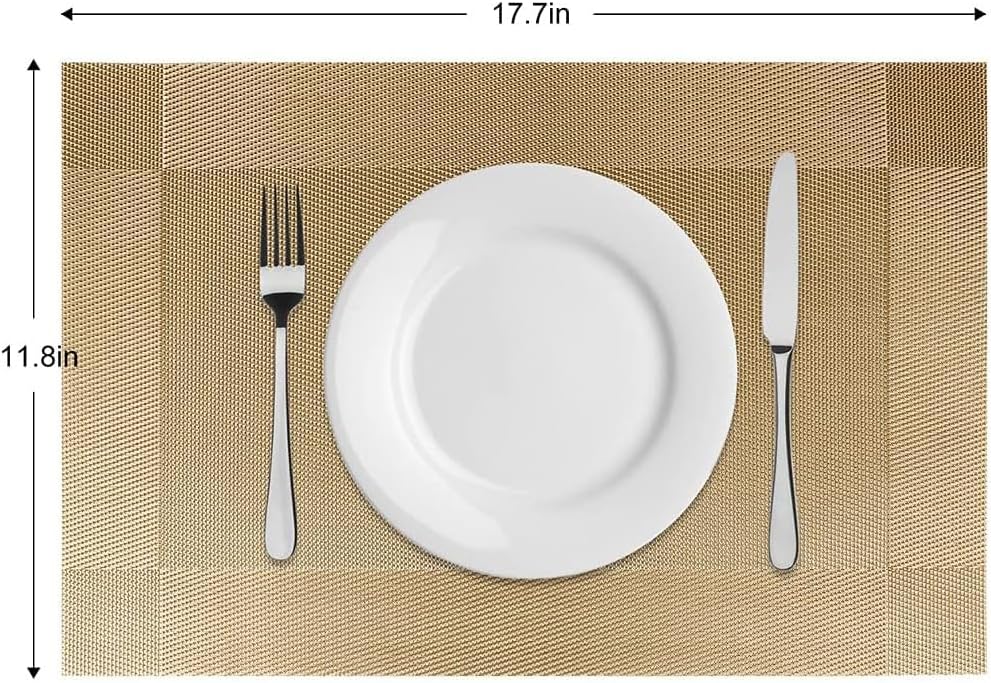 ST010460 Set of 6 Heat Resistant Table Mats, 45*30cm, Washable, Non-Slip PVC, Woven Vinyl Dinner Mats for Dining Table