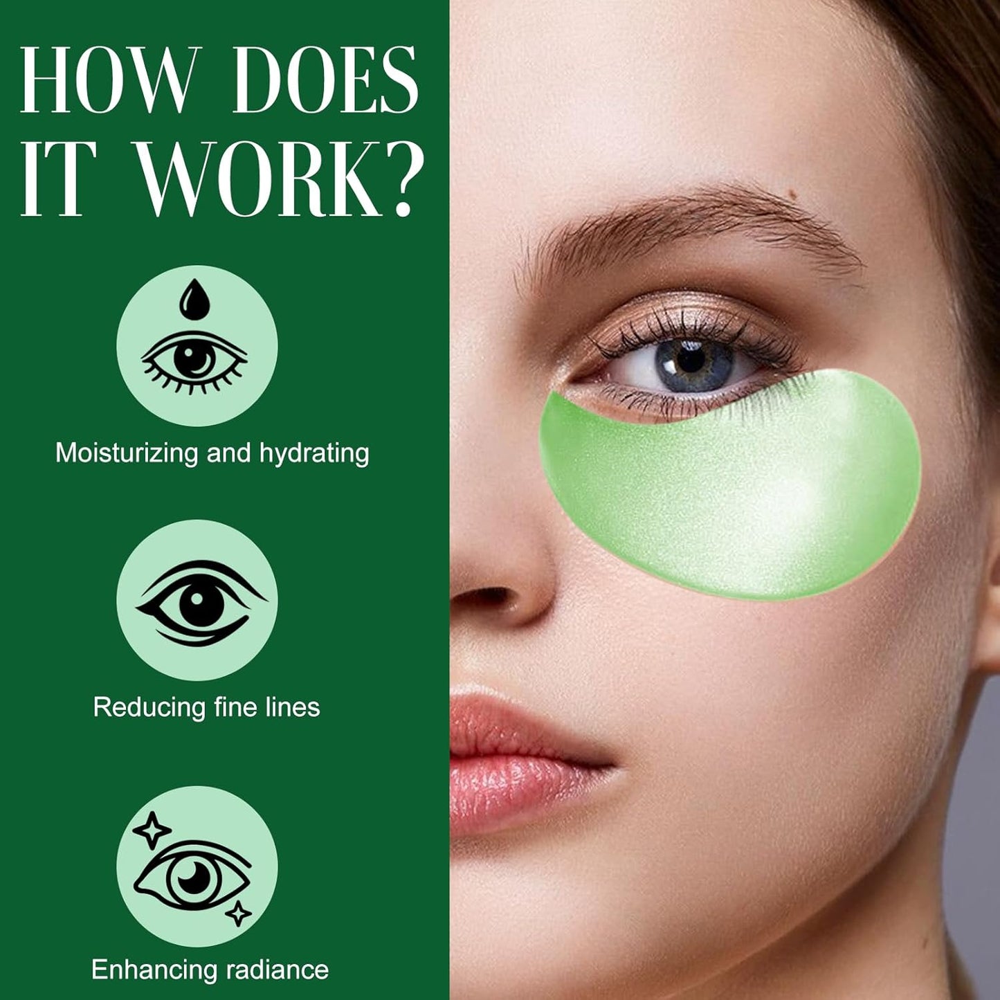 30 Pairs Eye Mask with Collagen - Suitable for eyes, Reduces Fine Lines Improves Eye Bags Moisturizes and Firmsdark circles, Green (60PCS)