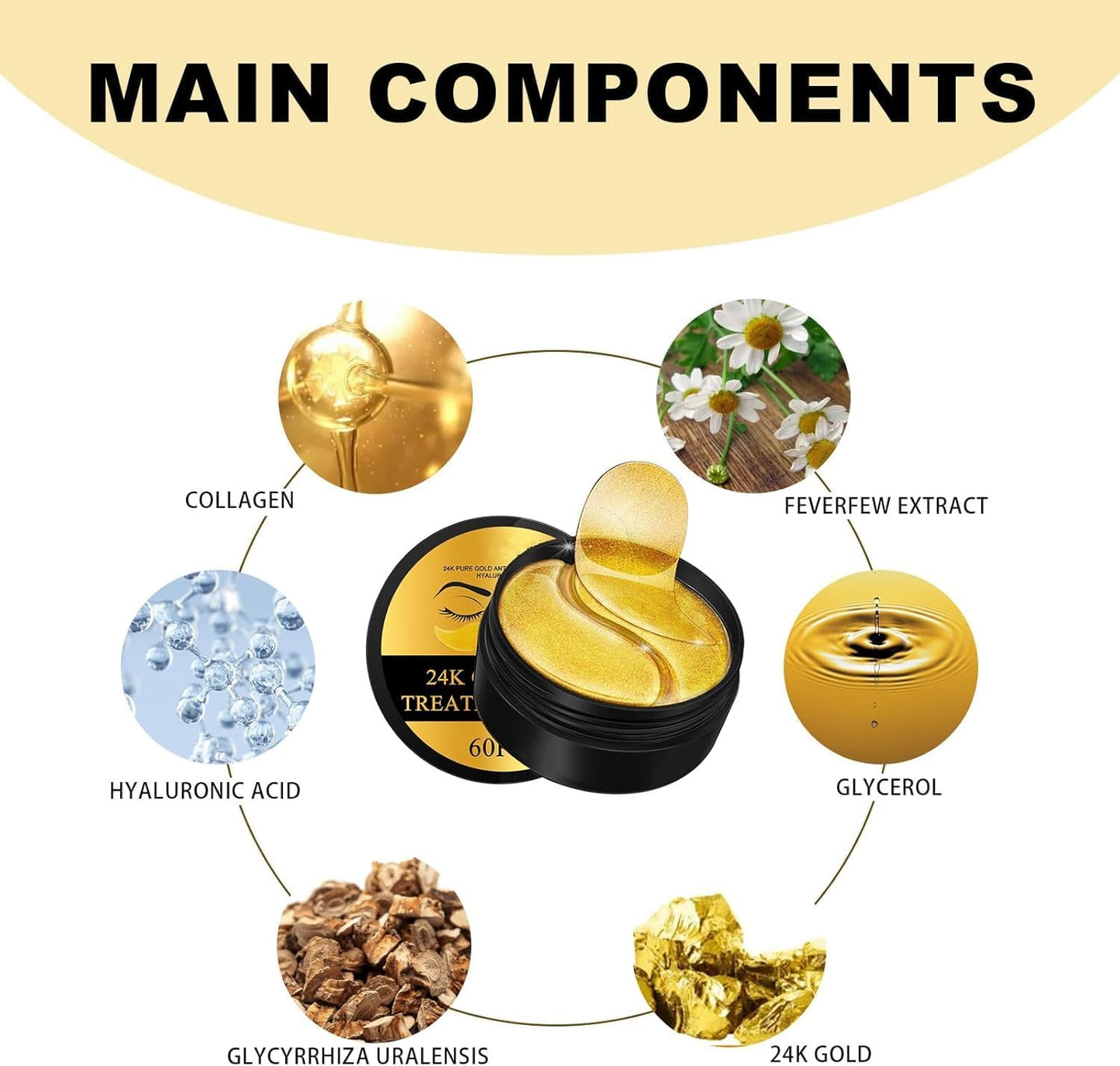 Luxurious 24k Gold Eye Treatment Mask - Collagen & Hyaluronic Acid Enriched, Reduces Dark Circles, Puffiness, and Wrinkles, Provides Long-Lasting Moisturizing Effect, Enhances Eye Area Glow