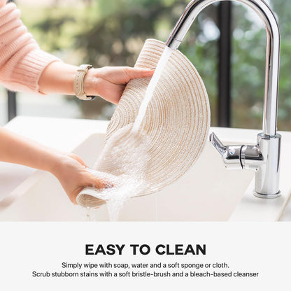 Round Braided Placemats Set of 4, Woven Heat Resistant Washable Kitchen Table Mats with 4 Coasters for Dining Home Wedding Outdoor Party (Beige)