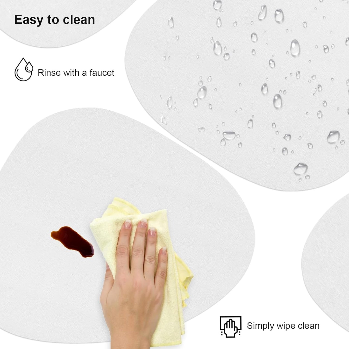 Faux Leather Placemats Set of 4, Durable and Easy to Clean Faux Leather Placemats Ideal for Kitchen, Dining Room, Patio - Heat Resistant and Wipeable Dining Table Mats White 4pcs