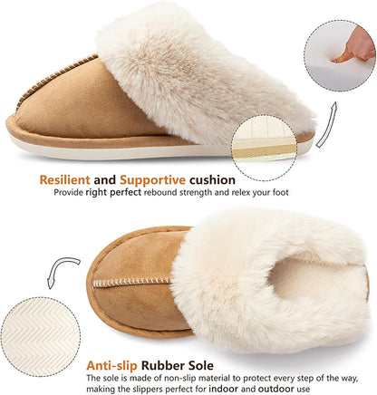 Women's Winter Slippers Plush Fuzzy House Bedroom Slippers, Warm Non-Slip Indoor Outdoor Shoes for Couples